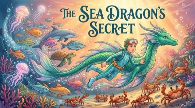 The Sea Dragon's Secret — example personalized storybook cover illustration